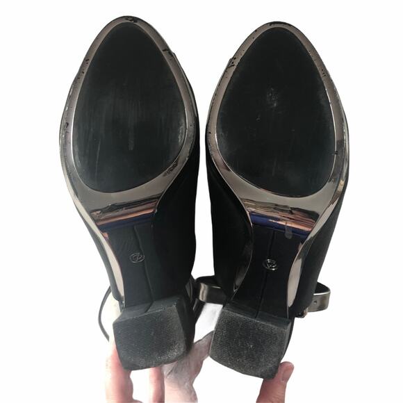 3.1 Phillip Lim Vincent Leather Mule Black Silver Peep Toe Ankle Strap 40 EUC - Picture 4 of 11